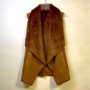 Draped Faux Fur & Faux Suede Vest